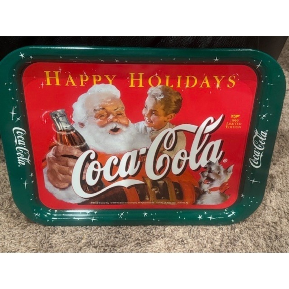 Coca-Cola Happy Holidays Santa Boy Dog 1999‎ Limited Edition Serving Tray